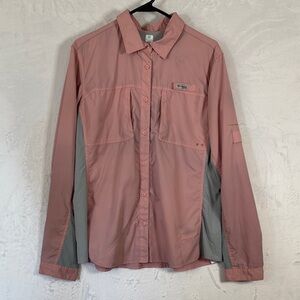 Columbia Women's Pink and Gray Shirt Omni Fishing Shirt Long Sleeve XL